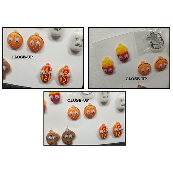 5/$20 Food Fun Wiggle Eye Interchangeable Snack Charm Earrings-5 Pairs in Set - Picture 4 of 6